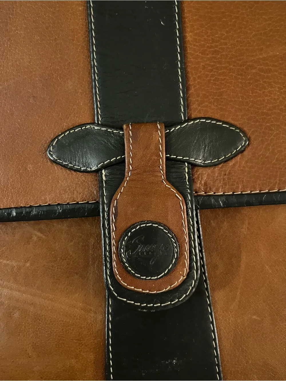 EUC Unisex Two-Tone Brown and Black Leather Briefcase — Professional Work Bag